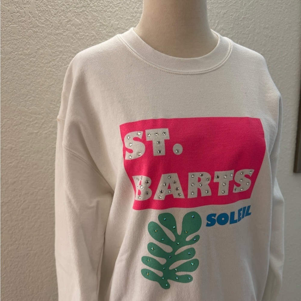 Alla Berman St Barts Boyfriend Sweatshirt Embellished W/Tiffany‎ Swarovski M EUC